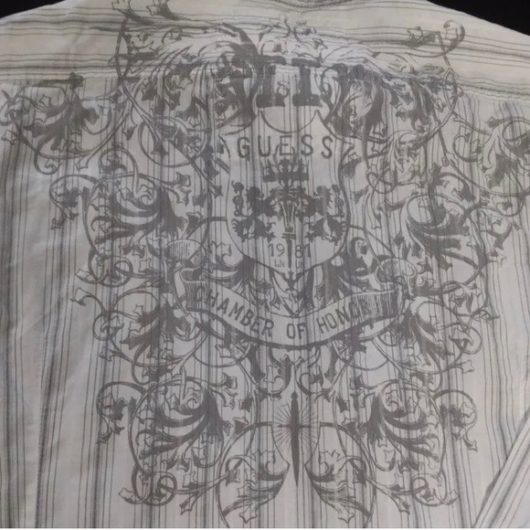 Guess Mens White Striped Print Long Sleeve Button Up Shirt Size XL - Picture 6 of 7